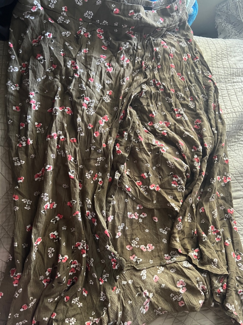 Express Olive Maxi Skirt with Pink and White Floral Print